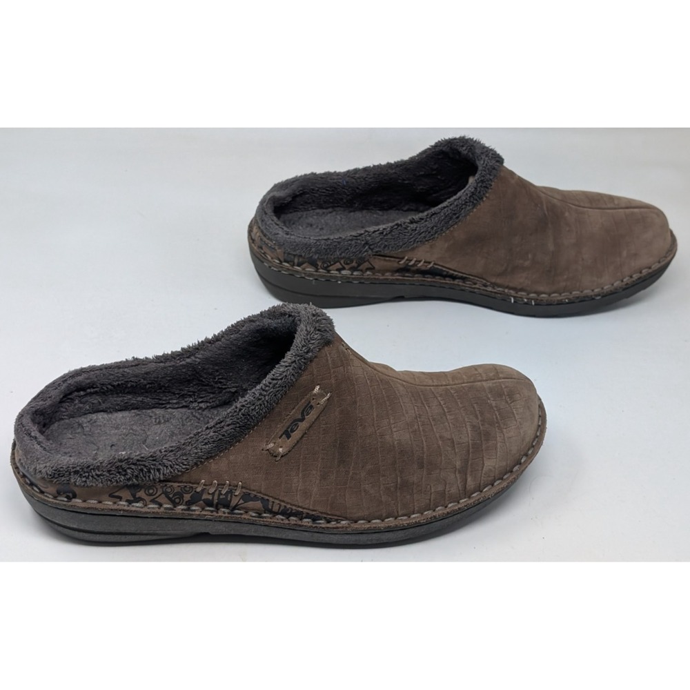 Teva Shoes Womens 10 Brown Clog Suede Shearling Slip-On Comfort Winter 4060